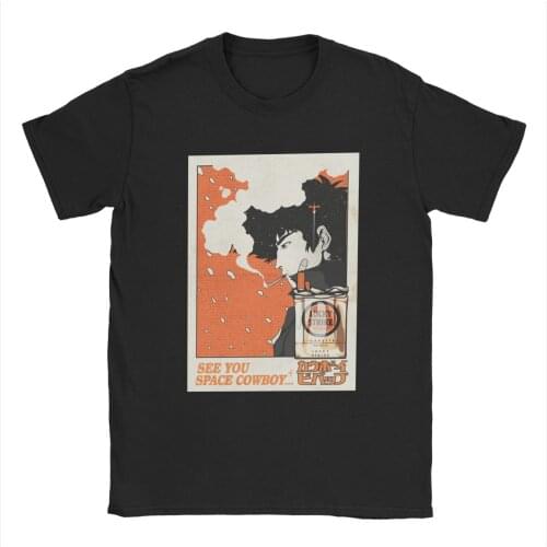 Cowboy Bebop Spike Spiegel T-Shirt for Men Anime Vintage 100% Cotton Tee Shirt Round Neck Short Sleeve T Shirts Plus Size Tops