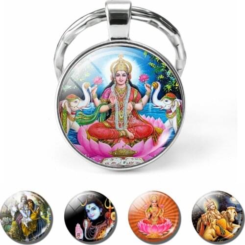 Lakshmi Keychain Buddha Key Rings Bodhisattva God Art Religious Jewelry Ganesh Key Chain Glass Pendant Key Chain Amulet Gift
