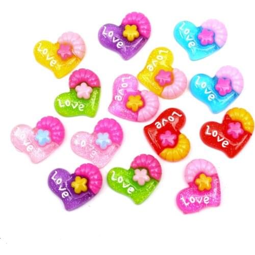LF 50Pcs 21x16mm Mixed Heart Resin Cabochon Flatback Decoration Crafts Embellishments For Scrapbooking Diy Accessories