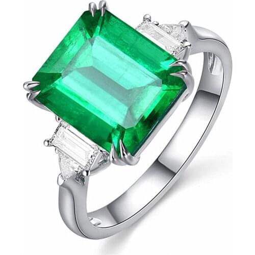 Trendy Square Shape Geometric Ring Women Silver Plated Green Crystal Wedding Band Ring Statement Finger Engagement Ring Jewelry
