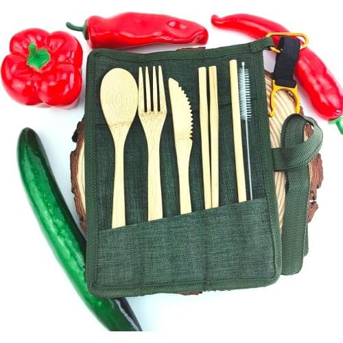Hot High quality 6Pcs Coconut Tableware Set wood Cutlery set High-quality Tableware Set Travel Flatware Set kitchen tools