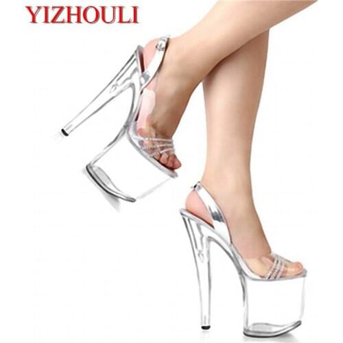 Newest Rhinestone Sexy 20cm Super High Heel Platforms Pole Dance Crystal shoes clear fisherman sandals club heels