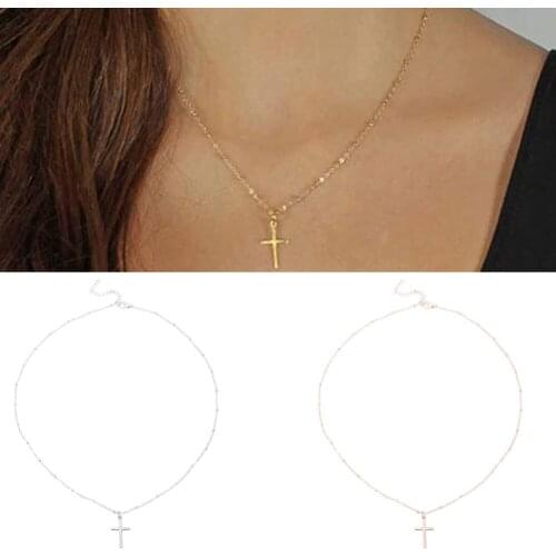 New Arrival Cross Pendant Necklace Collier Femme Gold Silver Color Cross Choker Necklace Collar Jewelry