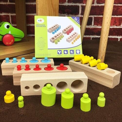 Montessori Educatioanl Wooden Toys For Children Cylinder Colors Shape Matching Teaching Aids Sensory Montessori Materials Toy