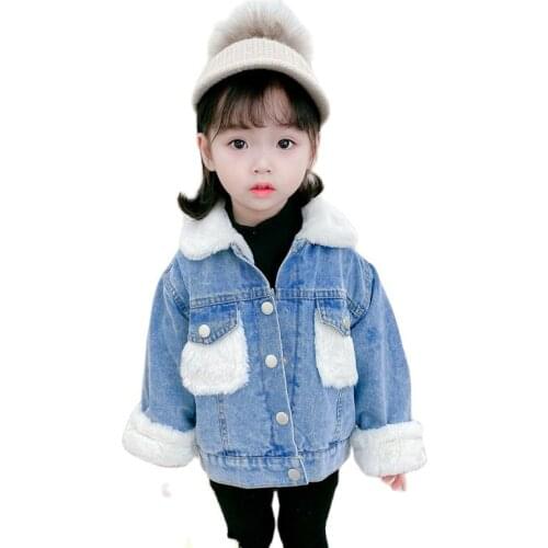 Girls Clothing Baby Coats For Girls Fur Collar Jackets For Winter Autumn Kids Clothes Plus fashion Fur Denim Children Outerwear