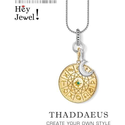 Star Sign & Moon Link Chain Necklace,925 Sterling Silver Fashion Jewelry Europe Style Bijoux Gift For Men & Women Friend