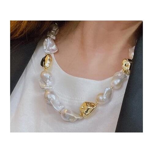 Favorite Pearl White Baroque Genuine Freshwater Pearl Necklace Huge Size 14k Gold Fild Beads Jewelry New Style Unique Women Gift