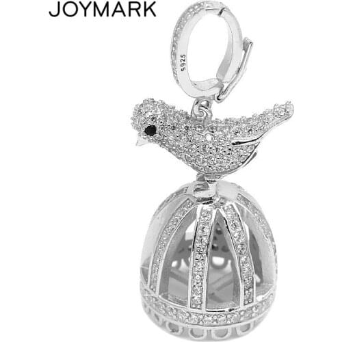 15.3x39.5mm Top Quality Sterling Silver Micro Pave Zircon Bird Cage Tassel Pendant DIY Pearl Fine Jewelry Findings SP-CZ001