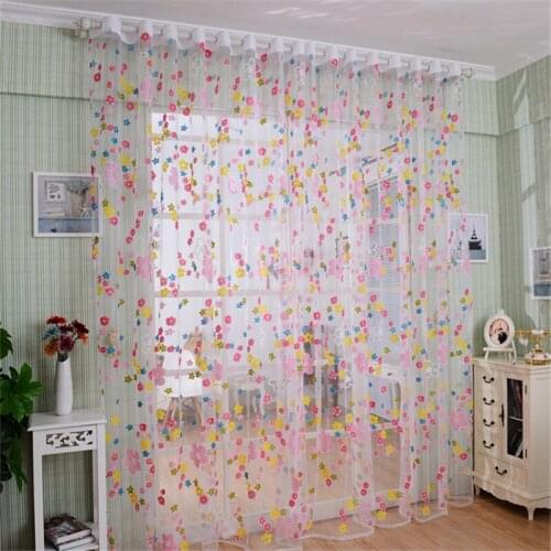 Flower Printed Sheer Curtains for Girls Bedroom Jinya Home Decor Breathable Voile Window Door Valances Tulle Curtain Panels