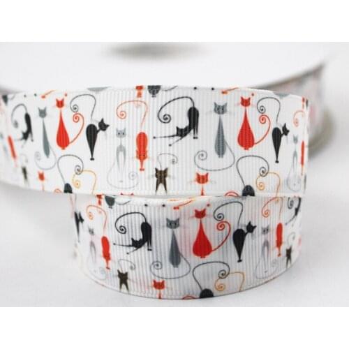 Cartoon cat printed grosgrain ribbon 9-75mm DIY handmade materials christmas wedding gift wrap tape ribbons