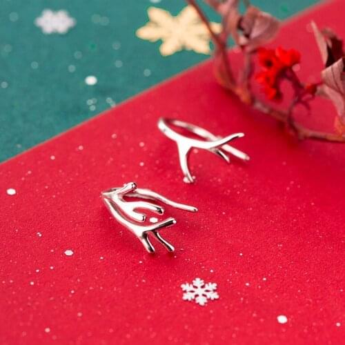 Asymmetric Antlers Branch Earrings Stud Christmas 925 Sterling Silver Jewelry For Girl Kids Children Festival Gift