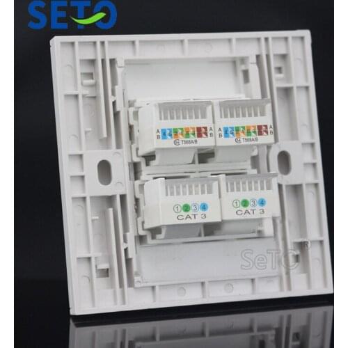 SeTo 86 Type Double RJ45 Cat5e Network & Double RJ11 Cat3 Telephone Panel Wall Plate Socket Keystone Faceplate