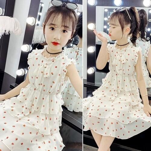 Girls chiffon dresses new summer clothes foreign style childrens big childrens long skirts beach skirts fashion skirts