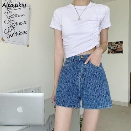 Shorts Women High Waist Vintage Denim Summer Fashion Korean Style Wide Leg Trousers Loose All-match Chic Casual Female Bottoms