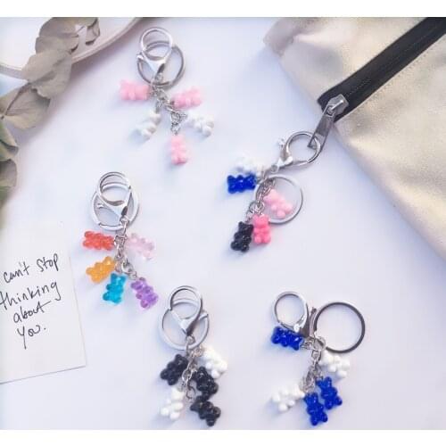 Lucky Number Five Resin Flat Back Cute Bears Key Chains Women Girls Key Ring Bear Charm Keychain Gift Bag Charm Accessories