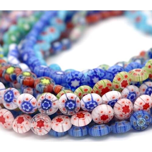 50pcs 8x3.5MM Flower Glass Beads Spacer Crystal Lampwork Millefiori Charms Beads Loose for Bracelet Jewelry Making & DIY Craft