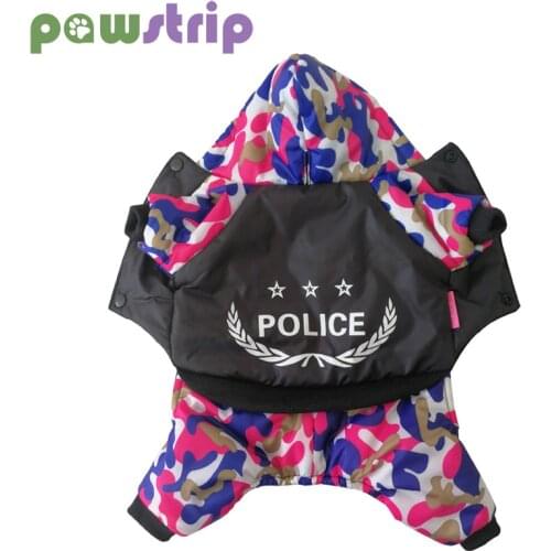 Pawstrip Warm Winter Dog Jacket Camo Police Puppy Jumpsuit Thickening Four Leg Dog Clothes Pet Dog Clothing Outfit Pomeranian