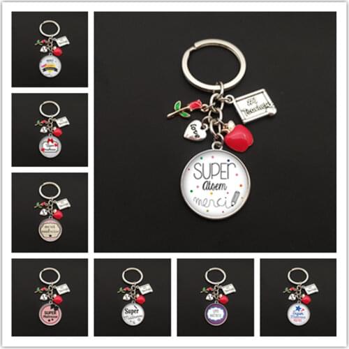 Teacher keychain thank you teacher text keychain charm glass crystal pendant key ring bag car keychain teachers day gift