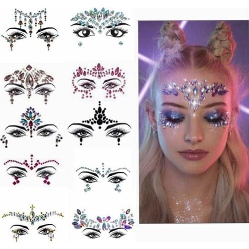 Face Temporary Tattoos Eye Rhinestone Stickers Crystal Tattoo Temporary Jewels Gems Glitter Makeup Flash Fake Festival Party DIY