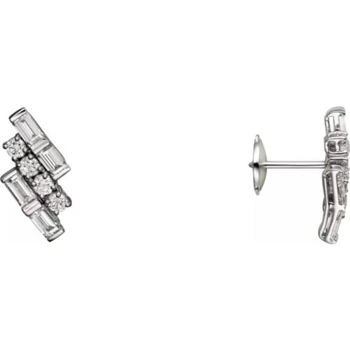 18K AU750 White Gold Stud Earrings Women Wedding Anniversary Engagement Party Round Baguette Moissanite Diamond Elegant Trendy