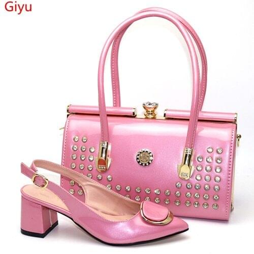 Doershow New Ladies Italian Shoes and Bag Set pink color African Shoes and Matching Bags Italian Nigerian Shoes and Bag!SBE1-12