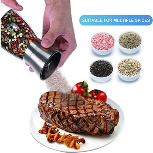 2PCS Glass spice bottles Stainless Steel Pepper Mill Food Container with Lids Kitchen Storage Bottles Salt Mill Kitchenware tool