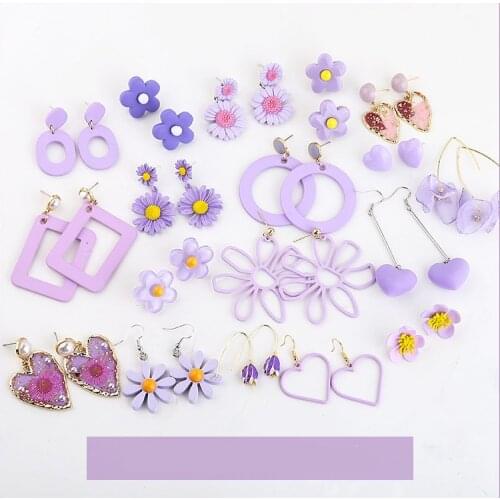 2pcs Korean female fashion Purple earrings new flower girl tide fantasy taro purple niche earrings fresh elegant material packag