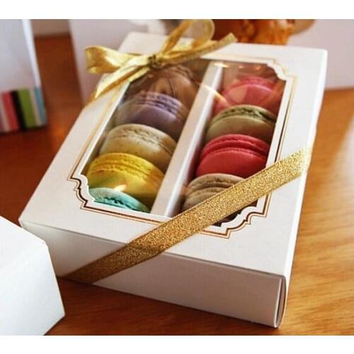 200pcs/lot Lovely Simple White Open-Window Dessert Macarons Box Cake Box Chocolate Muffin Biscuits Box for Cookie Package