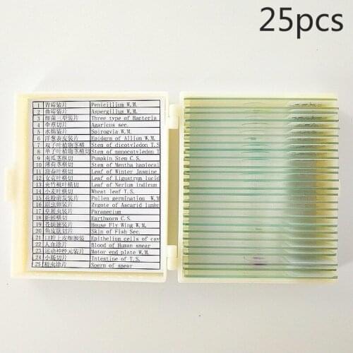 25 pieces of biological section set specimen section microscope specimen slice set optical glass Sanding edge