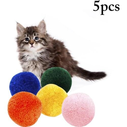 5pcs Pompom Cat Toy Interactive Plush Colorful Kitten Ball Toy Cat Chase Ball Cat Interactive Toys for Cats