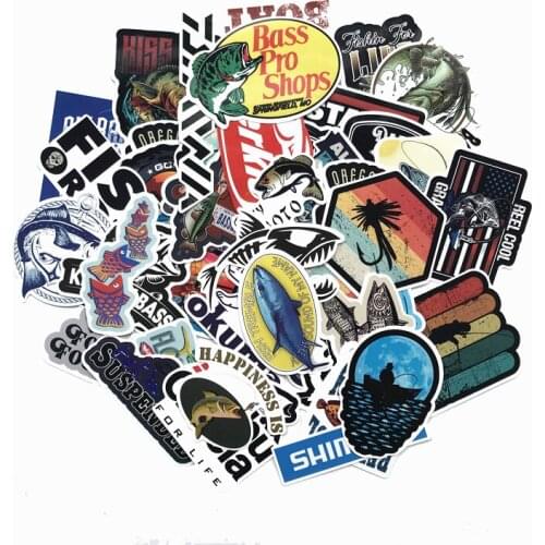 TD ZW 50 Pcs/Lot Funny Fishing Slogen Brand Stickers For Fishing Boat Tackle Box Tool Car Chair Waterproof Graffiti Decal