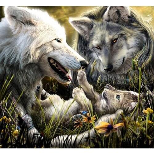 5D Painting Embroidery Square/round Needlework Full Drilled Cross Stitch Diamond Painting Kits Lover Family Wolf