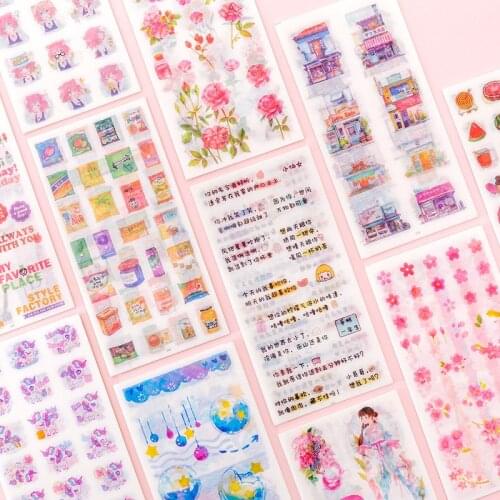6 Sheets Cartoons Flower Food Japanese Washi Diary Stickers Material Diy Photo Album Decoration Stationery