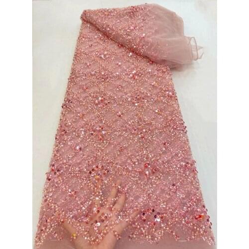 African Lace Fabric with beads and sequins High Quality Embroidered SYJ-588681 Tulle Lace Fabric French For Nigerin lace