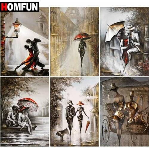 HOMFUN Full Square/Round Drill 5D DIY Diamond Painting "Couple street view" Embroidery Cross Stitch 5D Home Decor Gift