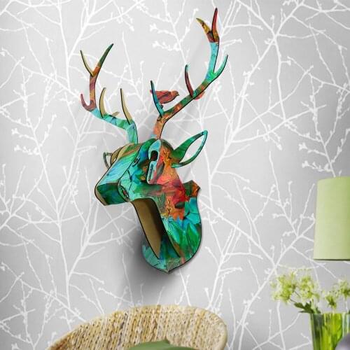 DIY 3D Wooden Animal Deer Head Art Model Home Office Wall Hanging Decoration Storage Holders Racks Home Decoration Accessories