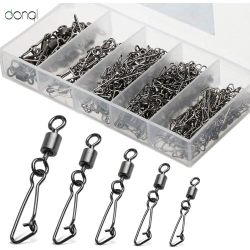 DONQL 100Pcs/Box Bearing Fishing Connector Accessorie 4# 6# 8# 10# 12# Barrel Swivels Stainless Steel Rolling Connector Fishing