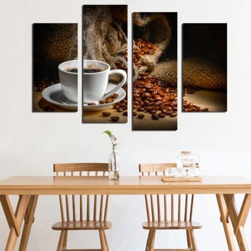 4 pcs Coffee Beans Print Canvas Painting Kitchen Decoration Wall Art Picture Christmas Decorations for Home New Year Unframed