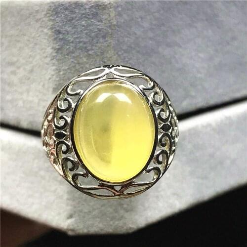 13x12mm Genuine Natural Yellow Amber Ring Jewelry For Woman Lady Man Crystal Silver Oval Beads Gemstone Adjustable Ring AAAAA