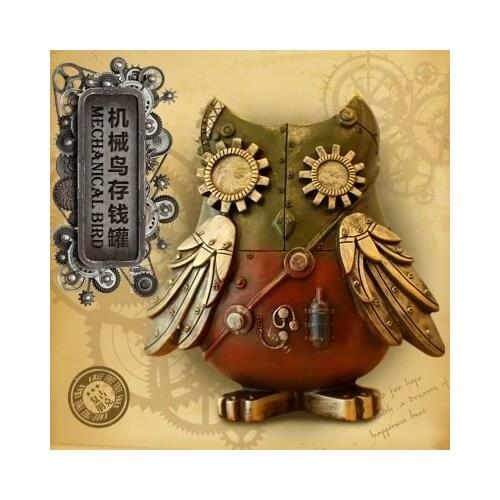 Retro mechanical bird coin piggy bank steampunk wind children big piggy bank creative birthday gift can also be decorated Punk