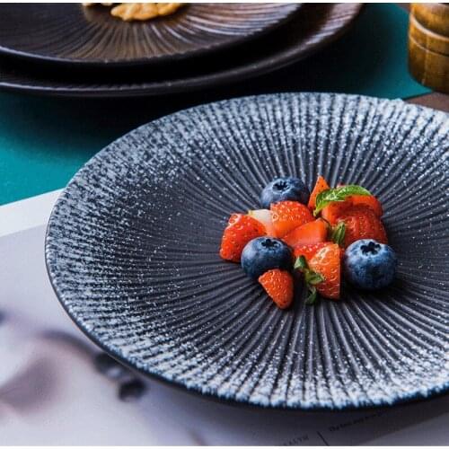 Simple Japanese style creativeTableware Ceramic Round breakfast western meal Steak noodle Plate Wholesale Household