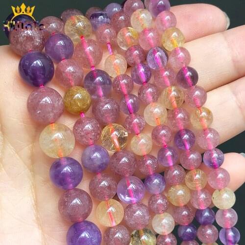 Natural Stone Super Seven Quartz Crystal Round Loose Beads For Jewelry Making DIY Bracelet Earrings Accessories 15'' 6 8 10mm