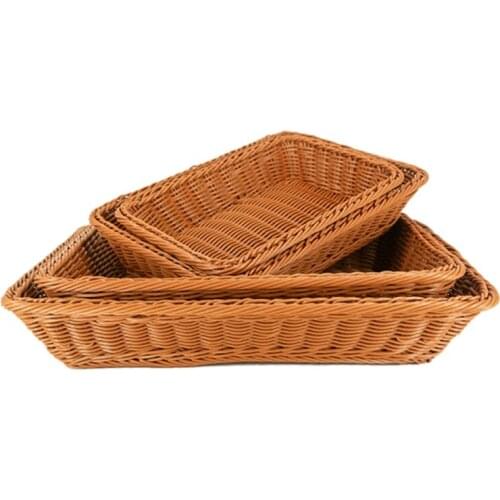 Square Simulation Wicker Woven Storage Basket Bread Food Serving Tray Bathroom Kitchen Tabletop Organizer Supplies S / M / L