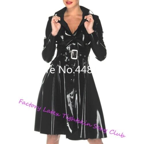 Latex full-length garment Rain Coat For Women Latex Rubber Long Jacket With Belt Female Body Suits