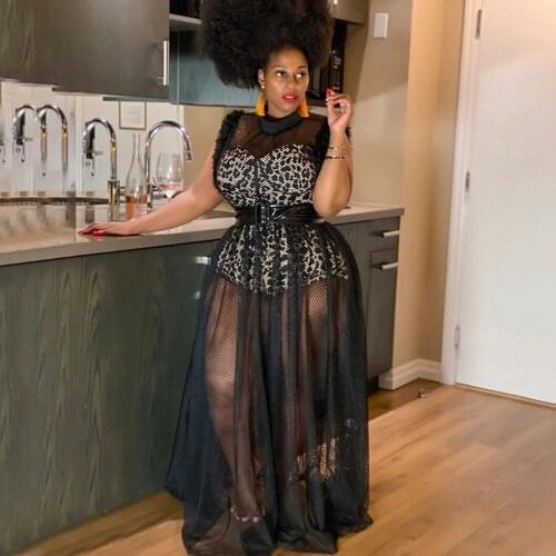 Summer Dress Women Plus Size Mesh Dress with Leopard Lining Transparent Club Party Sexy Maxi Dresses Wholesale Dropshipping