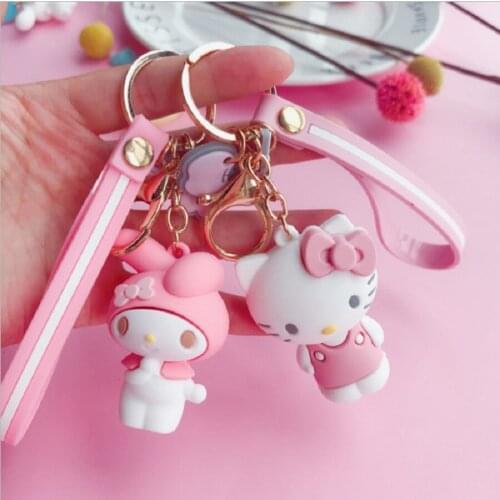 Kawaii cartoon Hello Kitty Cinnamoroll Kuromi Melody Movable doll toy doll key chain model doll bag key chain pendant