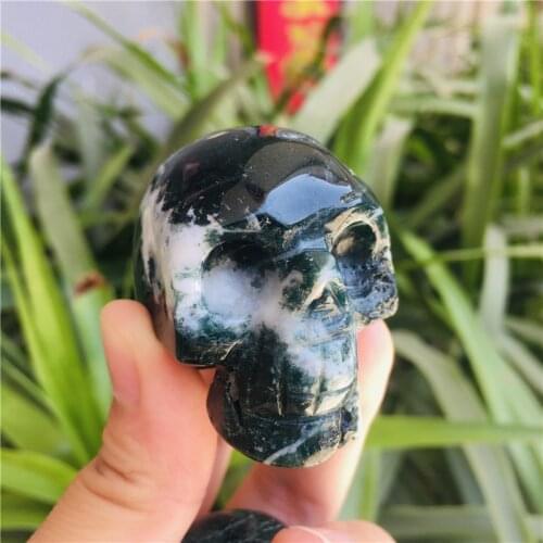 Natural Moss Agate Quartz Crystal Skulls 2 Inch Encarved Figurine 1pc