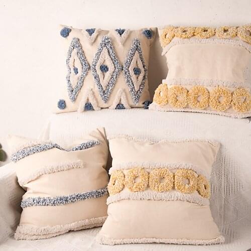 Boho Throw Pillow Cover Nordic Home Decoration Tufted Cushion Cover Geometric Sofa Handmade Woven Embroidery Pillowcase 45x45cm