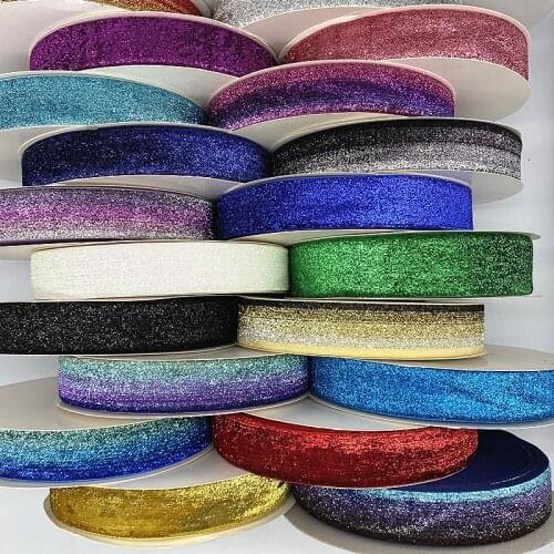 NEW 6--38mm Glitter Velvet Ribbon No Elastic Single Face Ribbon Headband Clips Bow Decoration