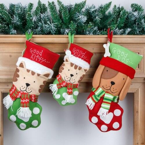 New Christmas Decoration Pendant Cats Paw Pet Candy Bag Gift Bag Christmas Stockings Elf Christmas Decoration Navidad 2022